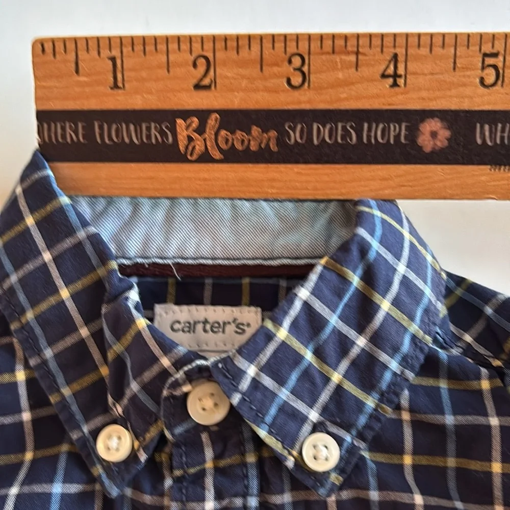 Baby Blue Plaid Carters Button Down 3M Shirt Onesie Baby Boy Blue Long Sleeve